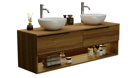 Тумба MARSAN CHESTER WOOD 1500 Варіант 9 + Стільниця WOOD 1500(2) під настільний умивальник CHESTERWOOD-TU15002-V9STW фото