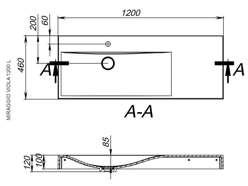 Умивальник підвісний  VIOLA L 12,2*120*46 Мат Білий 0002661 15798 фото