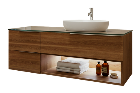 Тумба MARSAN CHESTER WOOD 1300 Варіант 8 + Стільниця скляна 1300 під настільний умивальник ліва/права CHESTERWOOD-TS1300-V8SS фото