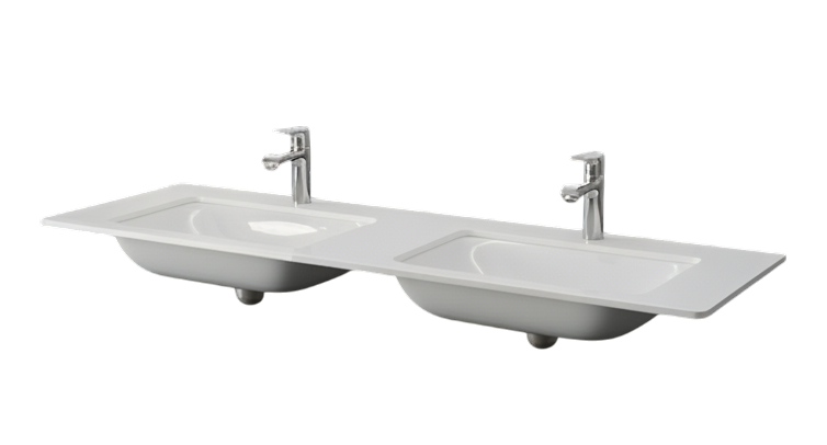 Тумба MARSAN CHESTER WOOD 1400 Варіант 9 + Стільниця акриловий камінь 1400(2) з умивальниками КВАДРО/ЕЛІС (глянець) білий CHESTERWOOD-TU1400-V9S фото