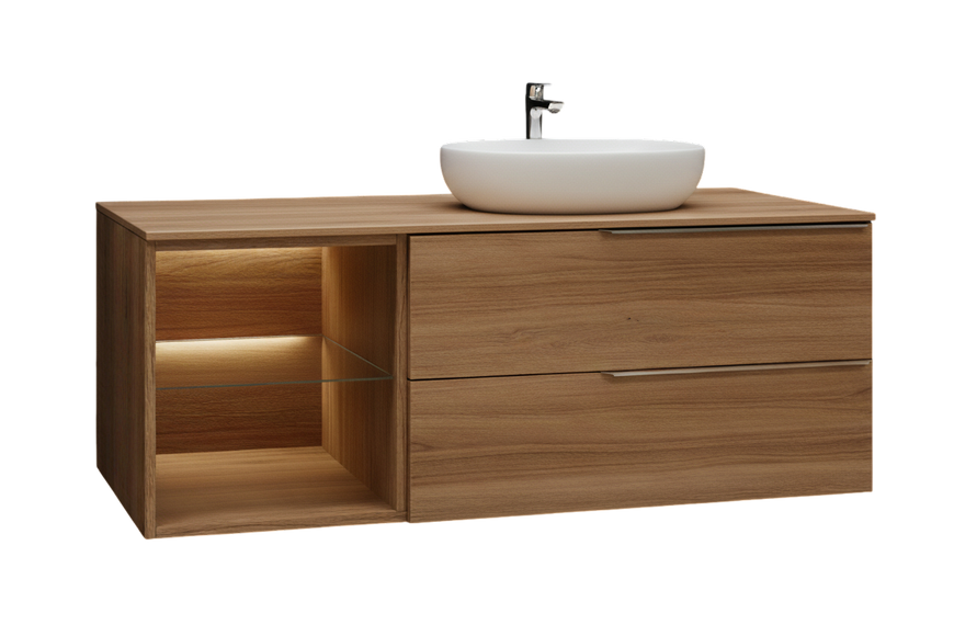 Тумба MARSAN CHESTER WOOD 1100 Варіант 3 + Стільниця WOOD 1100 під настільний умивальник ліва / права CHESTERWOOD-TU1100-V3STW фото