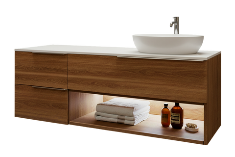 Тумба MARSAN CHESTER WOOD 1300 Варіант 8 + Стільниця акриловий камінь 1300 під настільний умивальник 12 мм ліва/права білий глянець CHESTERWOOD-TS-1300-V8A фото