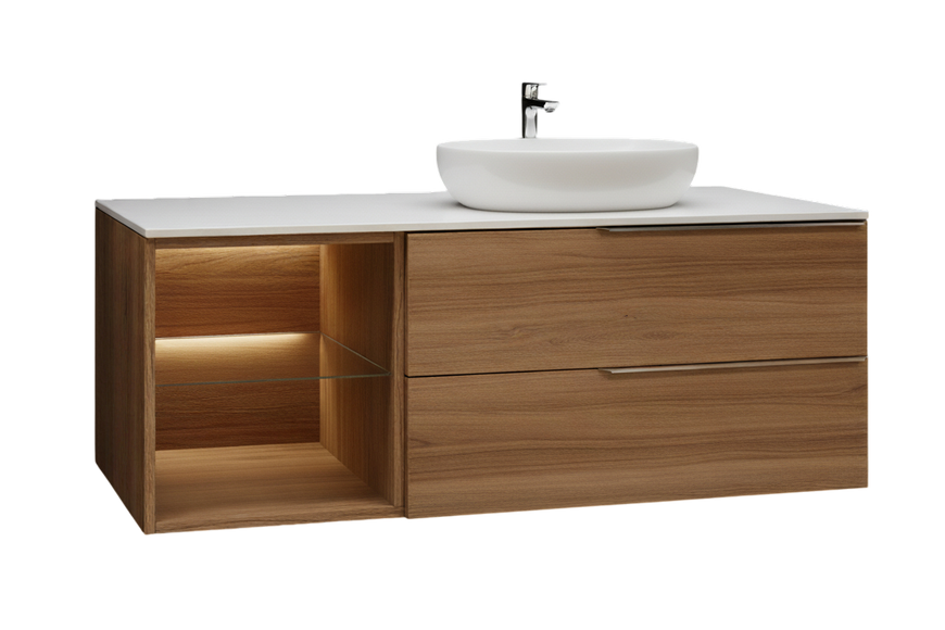 Тумба MARSAN CHESTER WOOD 1100 Вариант 3 + Столешница стеклянная 1100 под настольный умывальник левая/правая CHESTERWOOD-TS1100-V3SS фото