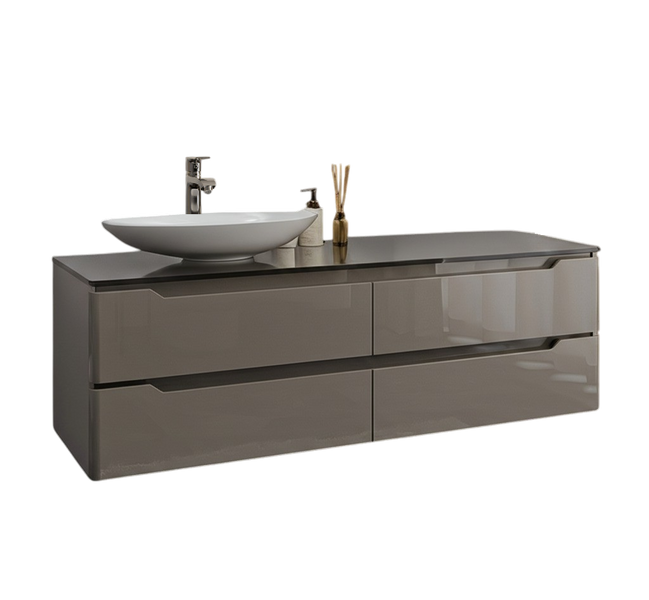 Тумба MARSAN MARTIN NEW 1500(1) бисмарк Вариант №3 + Столешница R25 стеклянная 1500(1) под настольные умывальники MARTIN-NEW-V3-TUS15001W фото