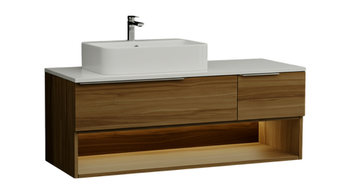 Тумба MARSAN CHESTER WOOD 1300 Варіант 6 + Стільниця акриловий камінь 1300 під настільний умивальник 12 мм ліва/права білий глянець CHESTERWOOD-TS-1300-V6A фото