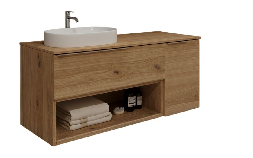 Тумба MARSAN CHESTER WOOD 1100 Варіант 5 + Стільниця WOOD 1100 під настільний умивальник ліва/права CHESTERWOOD-TU1100-V5STW фото