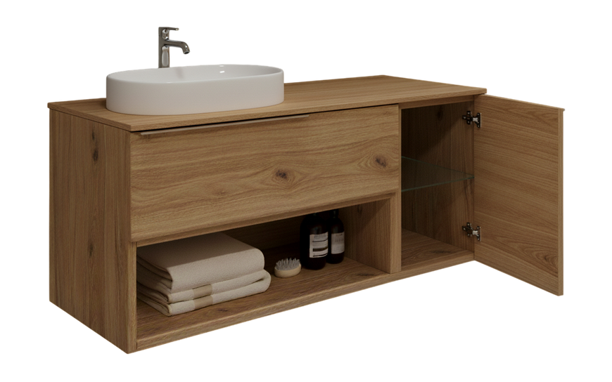 Тумба MARSAN CHESTER WOOD 1100 Варіант 5 + Стільниця WOOD 1100 під настільний умивальник ліва/права CHESTERWOOD-TU1100-V5STW фото