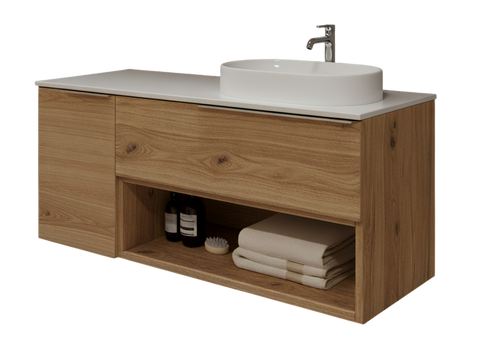 Тумба MARSAN CHESTER WOOD 1100 Варіант 5 + Стільниця скляна 1100 під настільний умивальник ліва/права CHESTERWOOD-TS1100-V5SS фото