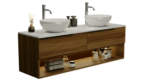 Тумба MARSAN CHESTER WOOD 1500 Варіант 9 + Стільниця акриловий камінь 1500(2) під настільний умивальник 12 мм білий глянець CHESTERWOOD-TS-1500-9VA фото