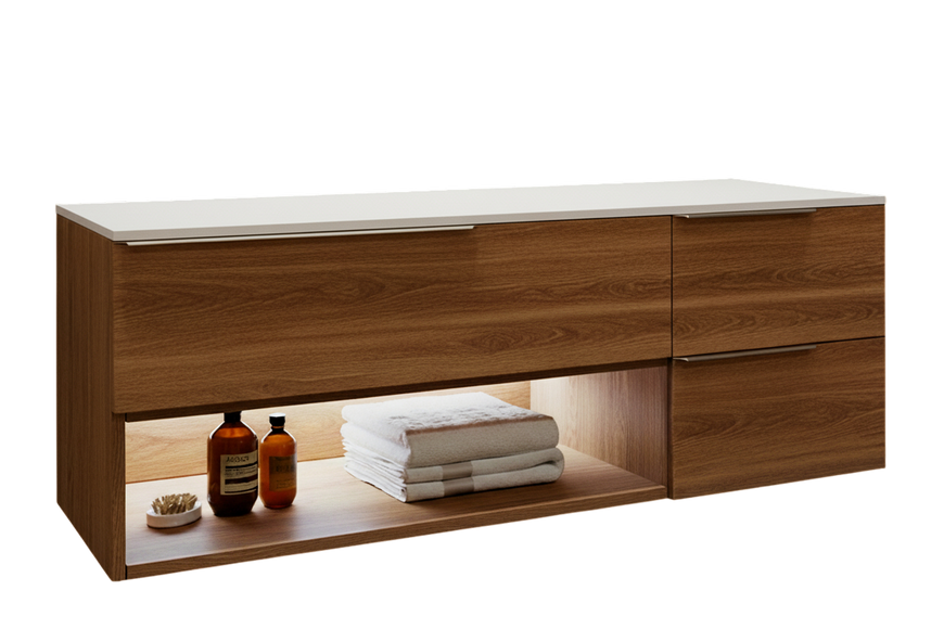 Тумба MARSAN CHESTER WOOD 1200 Варіант 8 + Стільниця акриловий камінь 1200 під настільний умивальник 12 мм ліва/права білий глянець CHESTERWOOD-TS-1200-V8A фото