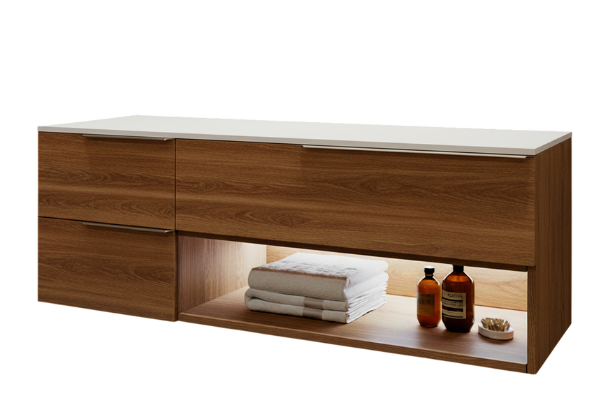 Тумба MARSAN CHESTER WOOD 1200 Варіант 8 + Стільниця акриловий камінь 1200 під настільний умивальник 12 мм ліва/права білий глянець CHESTERWOOD-TS-1200-V8A фото