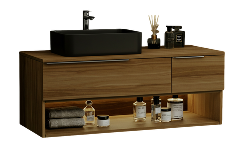 Тумба MARSAN CHESTER WOOD 1400 Варіант 6 + Стільниця WOOD 1400 під настільний умивальник ліва/права CHESTERWOOD-TU1400-V6STW фото