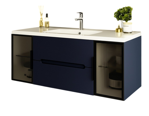 Тумба MARSAN MODESTE NEW 1200 Вариант №3 GLASS синяя + Раковина MODESTE 1200 MODESTE-NEW-V3-GLASS-TU1200 фото