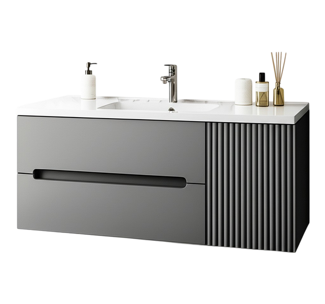 Тумба MARSAN MODESTE NEW 1200 Варіант №2 Деко 3 сіра + Раковина MODESTE 1200 MODESTE-NEW-V2-D3-TU1200G фото