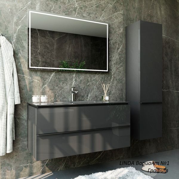 Тумба MARSAN LINDA 800 Вариант 1 графит + Раковина стеклянная КВАДРО 800 LINDA-T80G-U80SG фото