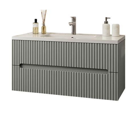 Тумба MARSAN MODESTE NEW 1200 Варіант №1 Деко 3 сіра + Раковина MODESTE 1200 MODESTE-NEW-D3-TU1200G фото