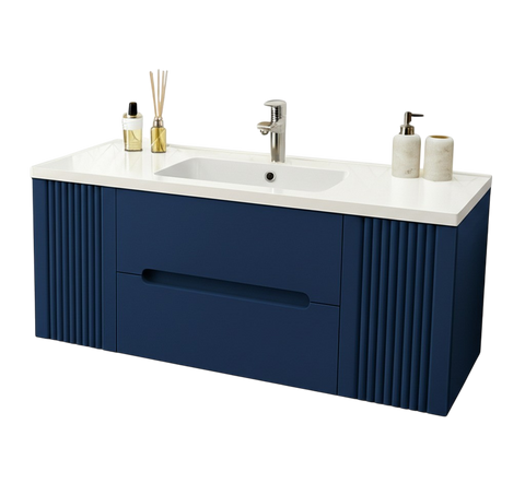 Тумба MARSAN MODESTE NEW 1200 Вариант №3 Деко 2 синяя + Раковина MODESTE 1200 MODESTE-NEW-V3-D2-TU1200 фото