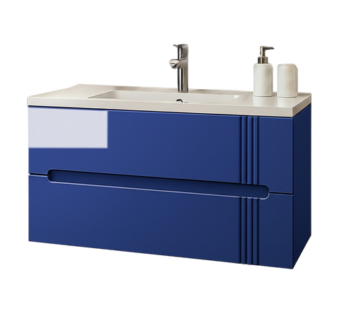 Тумба MARSAN MODESTE NEW 1200 Варіант №1 Деко 1 синя + Раковина MODESTE 1200 MODESTE-NEW-D1-TU1200B фото
