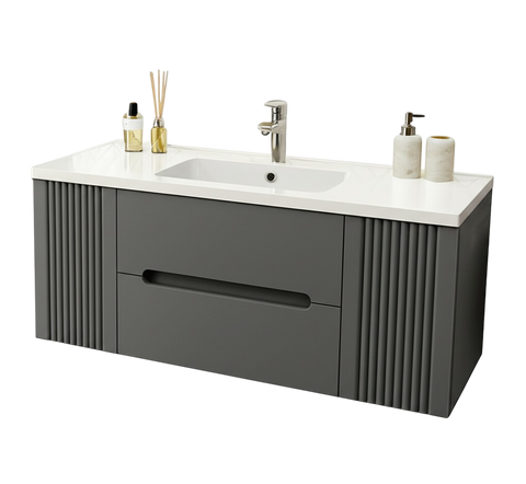 Тумба MARSAN MODESTE NEW 1200 Вариант №3 Деко 2 графит + Раковина MODESTE 1200 MODESTE-NEW-V3-D2-GLASS-TU1200G фото