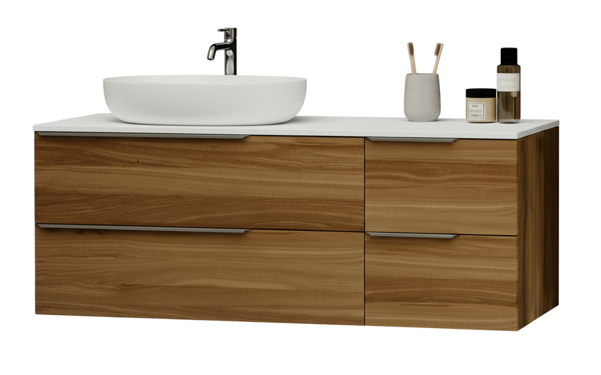 Тумба MARSAN CHESTER WOOD 1200 Вариант 7 + Столешница акриловый камень 1200 под настольный умывальник 12 мм левая/правая белый глянец CHESTERWOOD-TS-1200-V7A фото