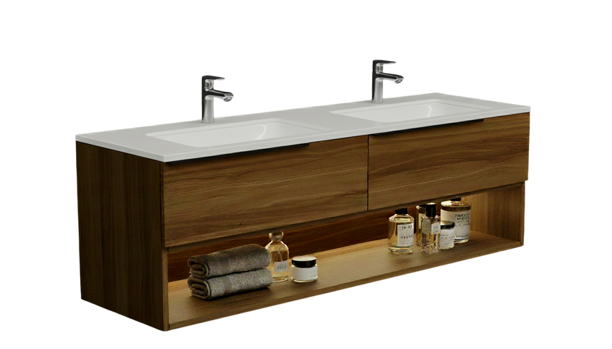 Тумба MARSAN CHESTER WOOD 1500 Варіант 9 + Стільниця скляна 1500 (2) з раковиною КВАДРО/ЕЛІС CHESTERWOOD-TU1500-V9 фото