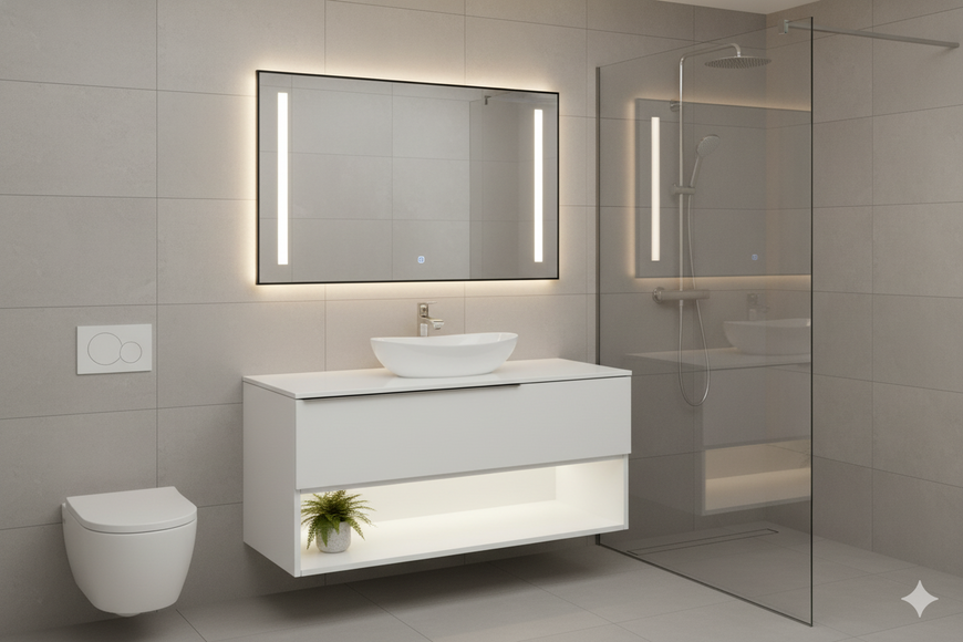 Тумба MARSAN CHESTER 1200 Варіант 1 + Стільниця акриловий камінь 1200 під настільний умивальник 12 мм ліва/права/центр білий глянець CHESTER-TS-1200-V1A фото