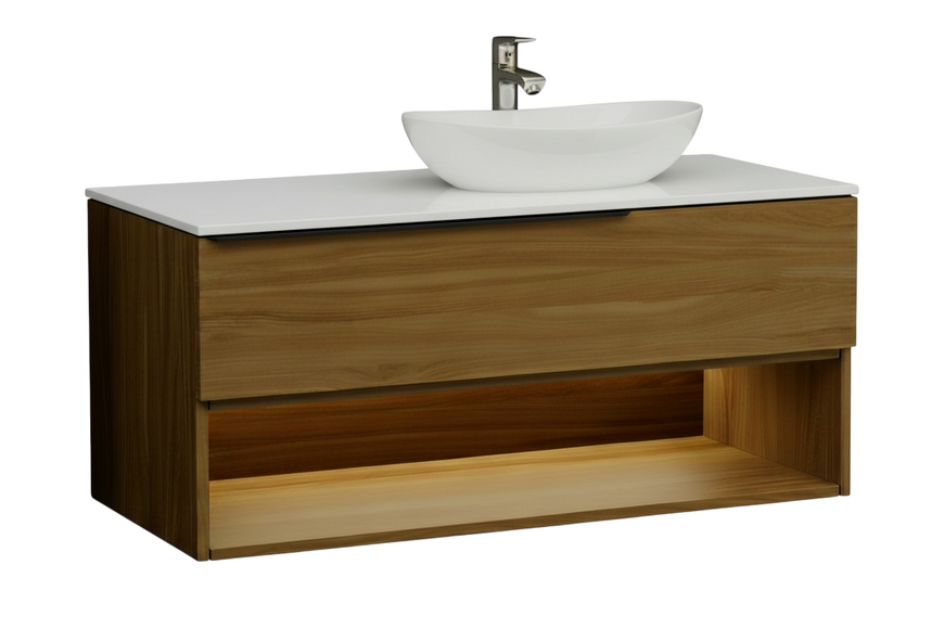 Тумба MARSAN CHESTER WOOD 1100 Вариант 1 + Столешница акриловый камень 1100 под настольный умывальник 12 мм левая/правая/центр белый глянец CHESTERWOOD-TS-1100-V1A фото