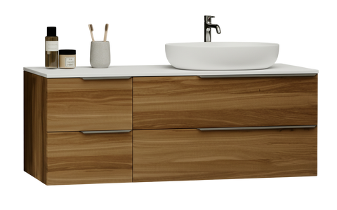 Тумба MARSAN CHESTER WOOD 1300 Варіант 7 + Стільниця акриловий камінь 1300 під настільний умивальник 12 мм ліва/права білий глянець CHESTERWOOD-TS-1300-V7A фото