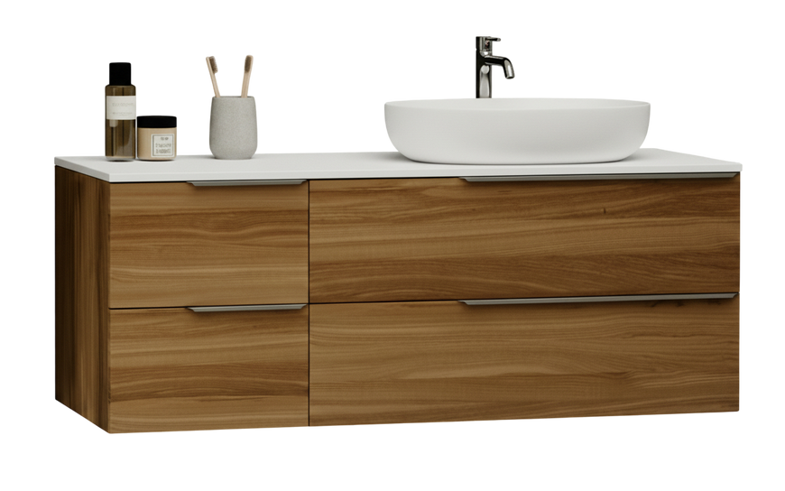 Тумба MARSAN CHESTER WOOD 1300 Вариант 7 + Столешница акриловый камень 1300 под настольный умывальник 12 мм левая/правая белый глянец CHESTERWOOD-TS-1300-V7A фото