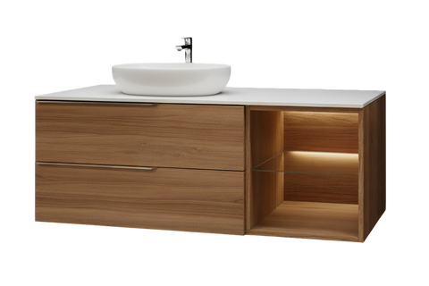 Тумба MARSAN CHESTER WOOD 1300 Варіант 3 + Стільниця акриловий камінь 1300 під настільний умивальник 12 мм ліва/права білий глянець CHESTERWOOD-TS-1300-V3A фото