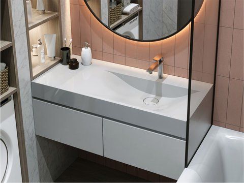 Умивальник підвісний  VIOLA R 12,2*100*46 Глянець Білий 8813427 15447 фото